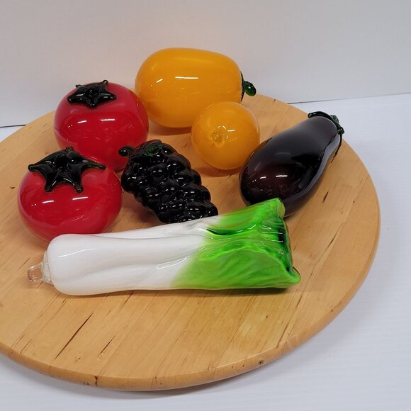 Lot 7 Vintage Hand Blown Glass Vegetables Fruits Murano Style Art Deco Style - Picture 2 of 8